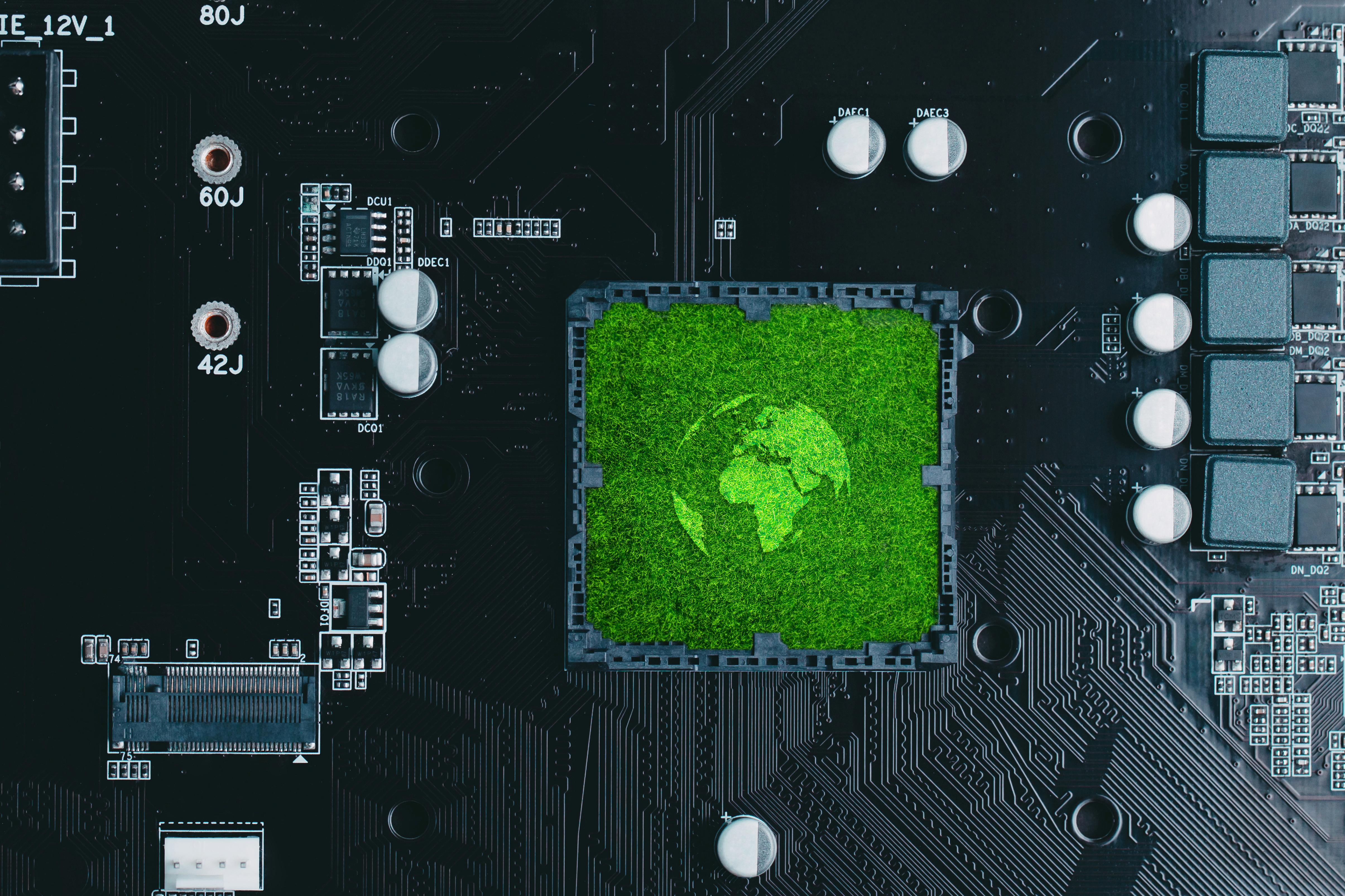 picture of a motherboard covered in green with an Earth